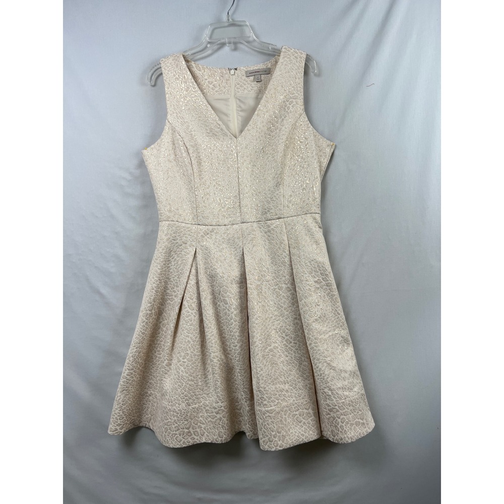 Banana Republic Dress Women 12 Gold Metallic Leopard Animal Fit Flare Heritage